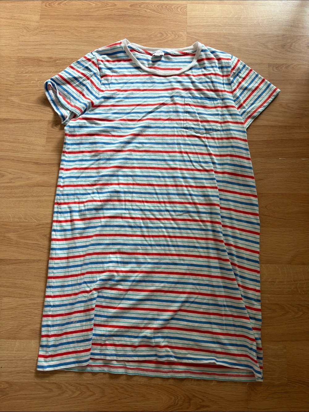 J. Crew Striped Crewneck Tee Dress in Red, Blue & White